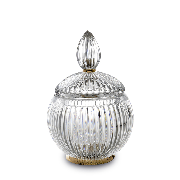 3SC ELEGANCE Баночка универсальная, с крышкой, настольная, цвет: прозрачный хрусталь/золото 24к