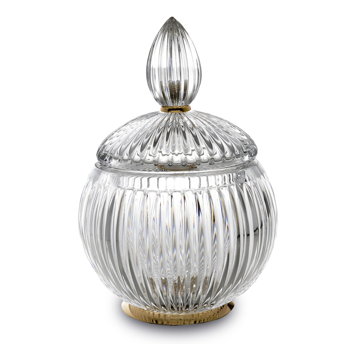 3SC ELEGANCE Баночка универсальная, с крышкой, настольная, цвет: прозрачный хрусталь/золото 24к