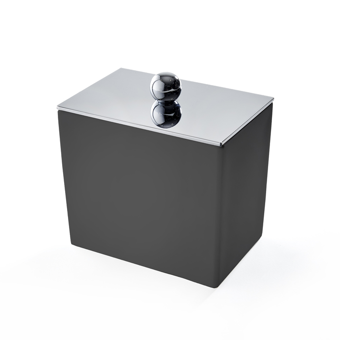 3SC Mood Black Баночка универсальная, с крышкой, настольная, композит Solid Surface, цвет: чёрный матовый/хром
