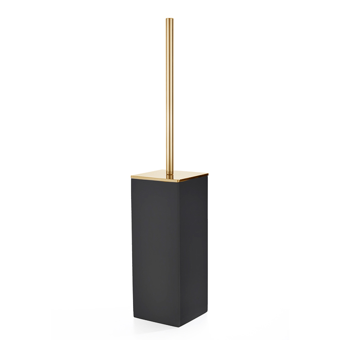 3SC Mood Black Туалетный ёршик, напольный, композит Solid Surface, цвет: чёрный матовый/золото 24к