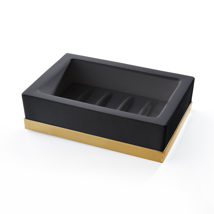 3SC Mood Deluxe Black Мыльница настольная, композит Solid Surface, цвет: чёрный матовый/золото 24к