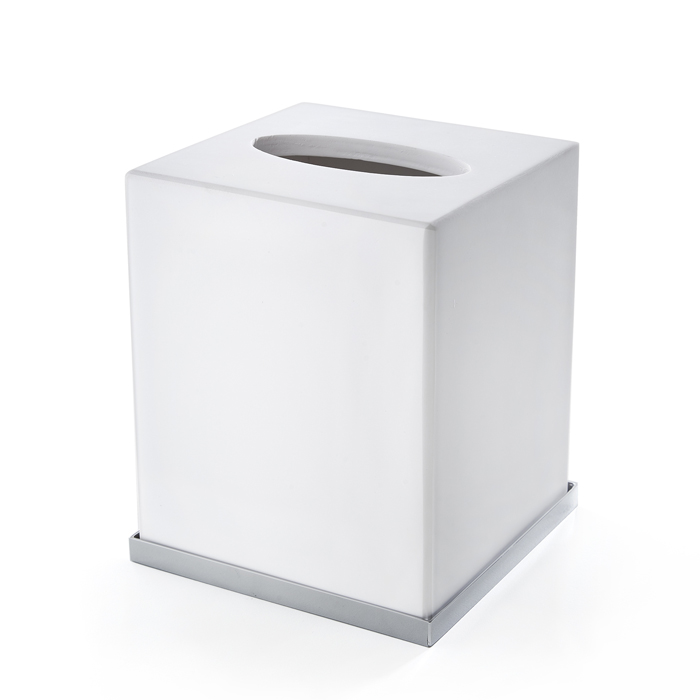 3SC Mood Deluxe White Контейнер для бумажных салфеток, квадратный, настольный, композит Solid Surface, цвет: белый матовый/хром