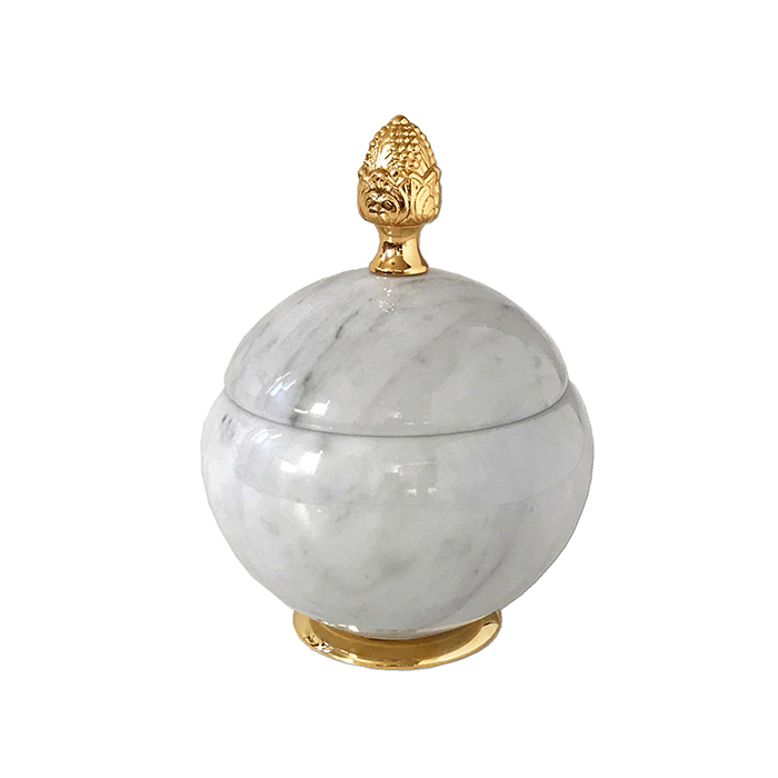 3SC Elegance Баночка универсальная, с крышкой, настольная, цвет: мрамор bianco carrara/золото 24к. Lucido