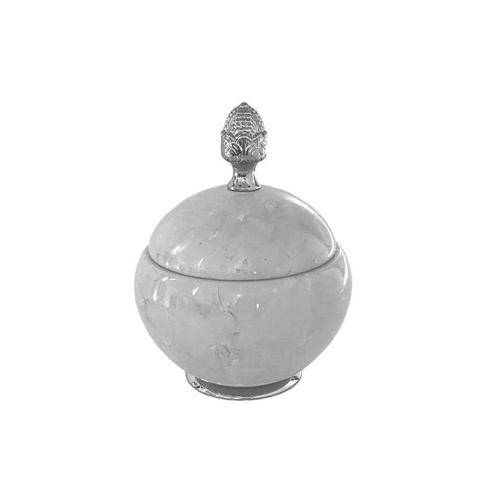 3SC Elegance Баночка универсальная, с крышкой, настольная, цвет: мрамор botticino/хром