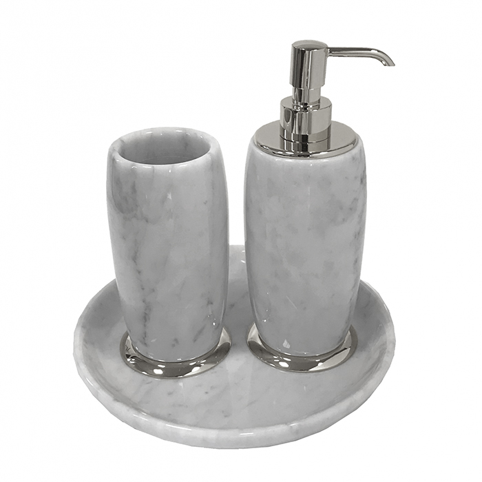 3SC Elegance Комплект: стакан, дозатор, лоток, мрамор bianco carrara/, цвет: хром