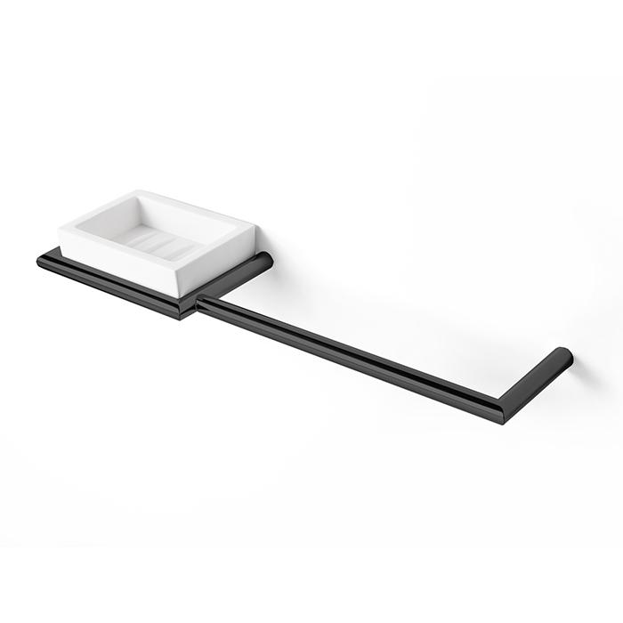 3SC Guy Полотенцедержатель и мыльница, слева, подвесная, композит Solid Surface, цвет: белый матовый/черный матовый