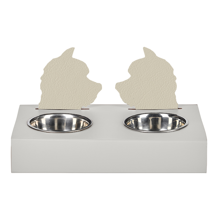 ADJ Подставка с мисками Dog, хром, цвет: белый/панна котта