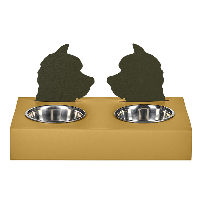 ADJ Подставка с мисками Dog, хром, цвет: горчичный/оливковый