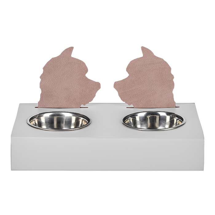 ADJ Подставка с мисками Dog, хром, цвет: устричный/пепельная роза