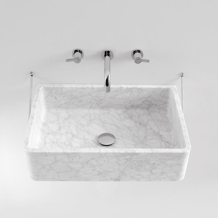 Agape Carrara Раковина, без отв, прямоугольная, с доп. креплением, мрамор Carrara, цвет: белый