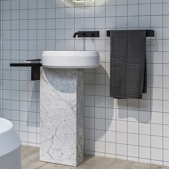 Agape Lariana Раковина, без отв, круглая, с колонной, мрамор Carrara, цвет: белый