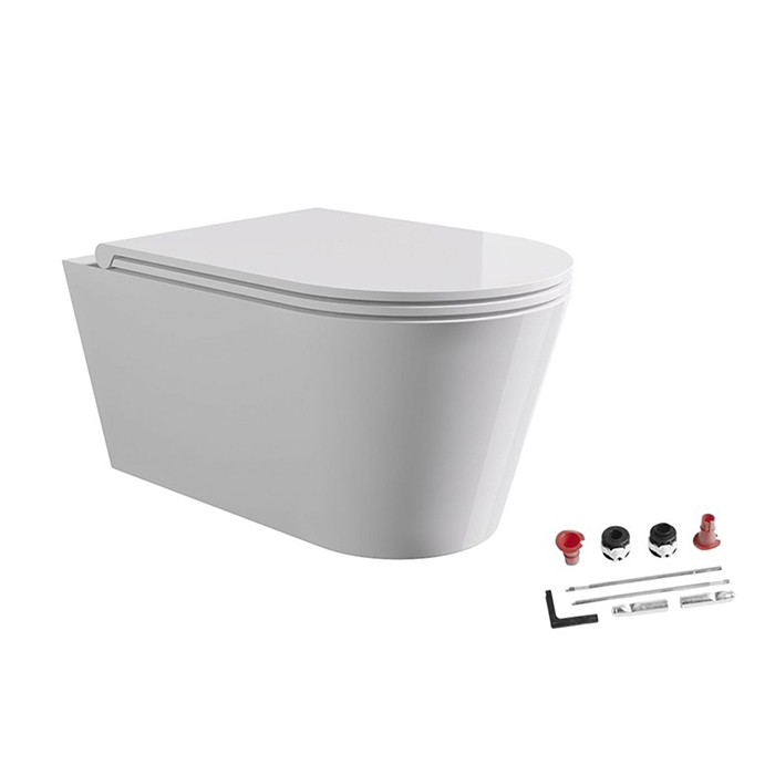 Alice Hide Round Унитаз, подвесной, безободковый, с сиденьем и крышкой с микролифтом, с набором для крепления, цвет: белый глянцевый