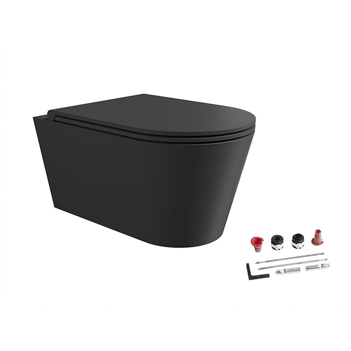 Alice Hide Round Унитаз, подвесной, безободковый, с сиденьем и крышкой с микролифтом, с набором для крепления, цвет: чёрный матовый