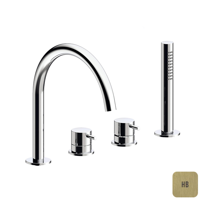 Almar Mixers Смеситель на борт ванны, 4 отв, с ручным душем, цвет: латунь брашированная PVD
