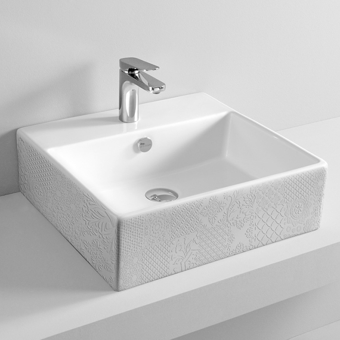 Artceram Quadro Раковина, 1 отв, с переливом, цвет: белый глянцевый, декор: Cementina