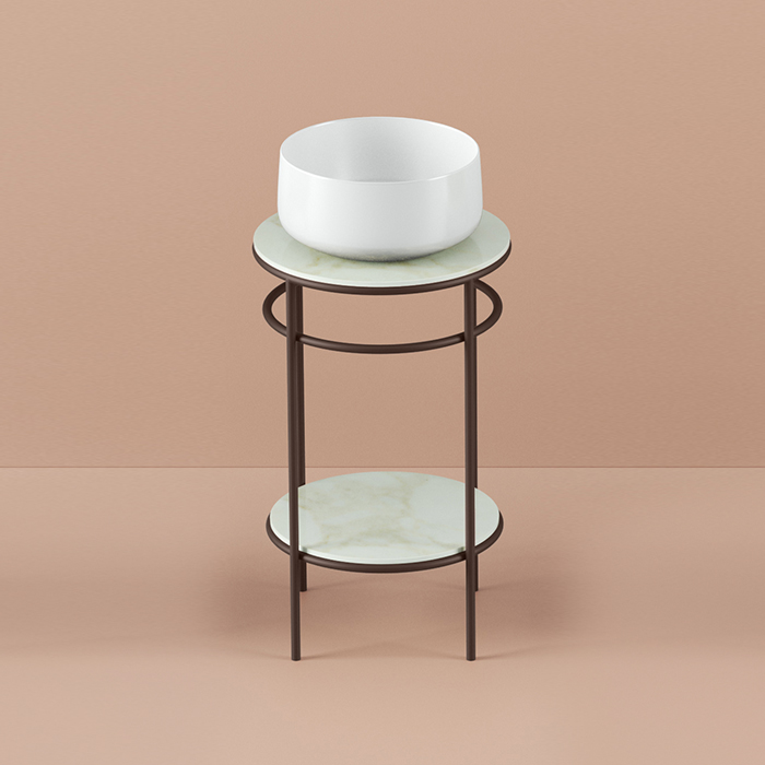 Artceram Vogue Металлическая структура, напольная, с раковиной, с мраморной столешницей и полочкой, цвет: moka/белый