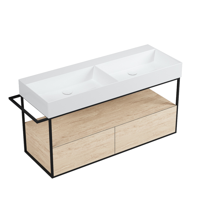 Azzurra Elegance Squared Подвесная структура под раковину, 2 ящика, полотенцедержатель, цвет ящиков: Olmo naturale, цвет структуры: Nero opaco