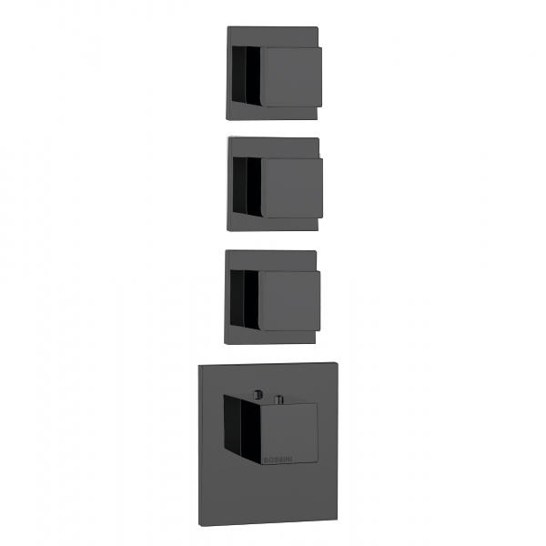 Bossini Cube Смеситель для душа, встраиваемый, термостатический, (внешняя часть), с запорным вентилем на 3 - 6 выхода, цвет: черный матовый
