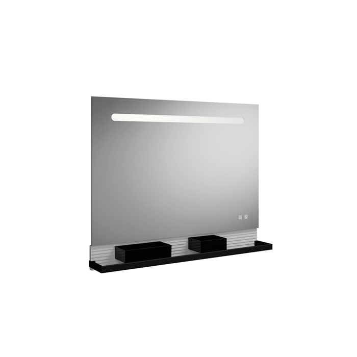 Burgbad FIUMO Зеркало, подсветка LED, сенс выкл, обогрев, корпус Alu-Optik, 2 ящика, рейлинг черные, панель белая FOT2