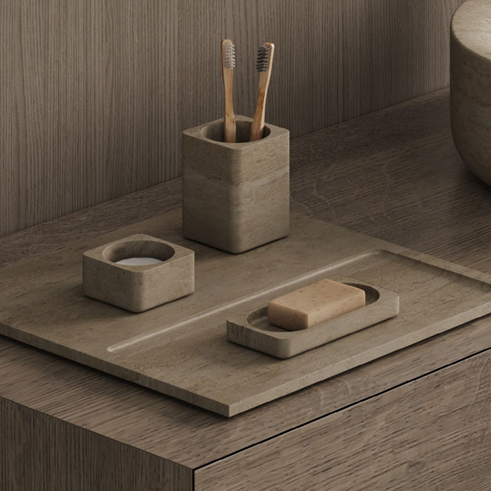 Dea Design Marble Контейнер для ватных дисков, настольный, из мрамора, цвет: Travertine