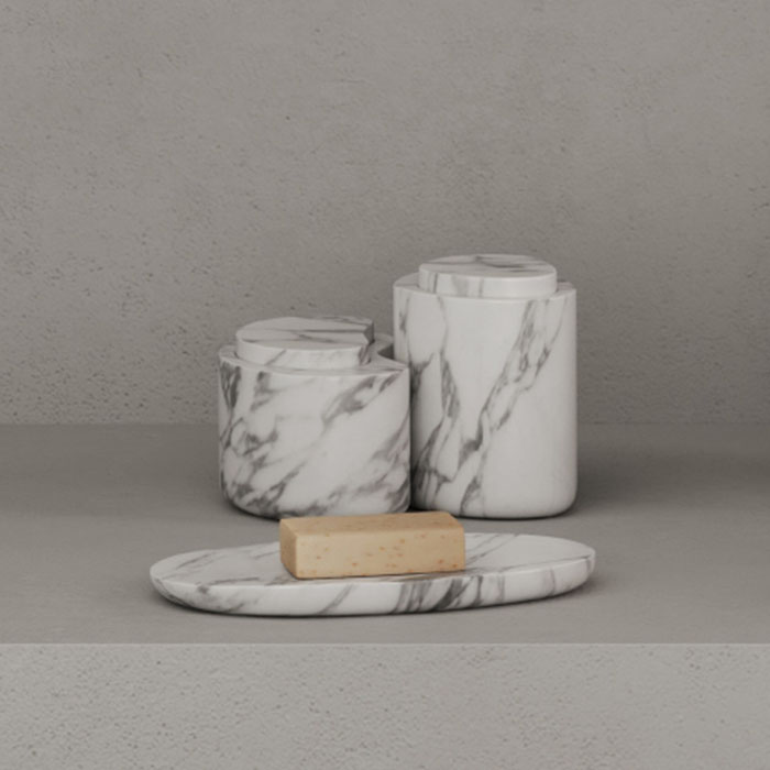 Dea Design Marble Контейнер с крышкой, настольная, из мрамора, цвет: Statuario White