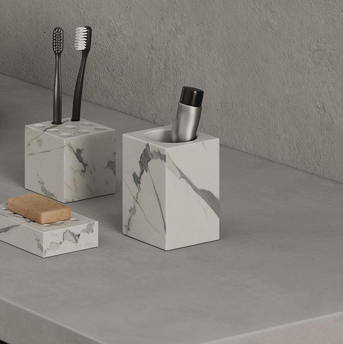 Dea Design Marble Стакан настольный, из мрамора, цвет: Statuario White