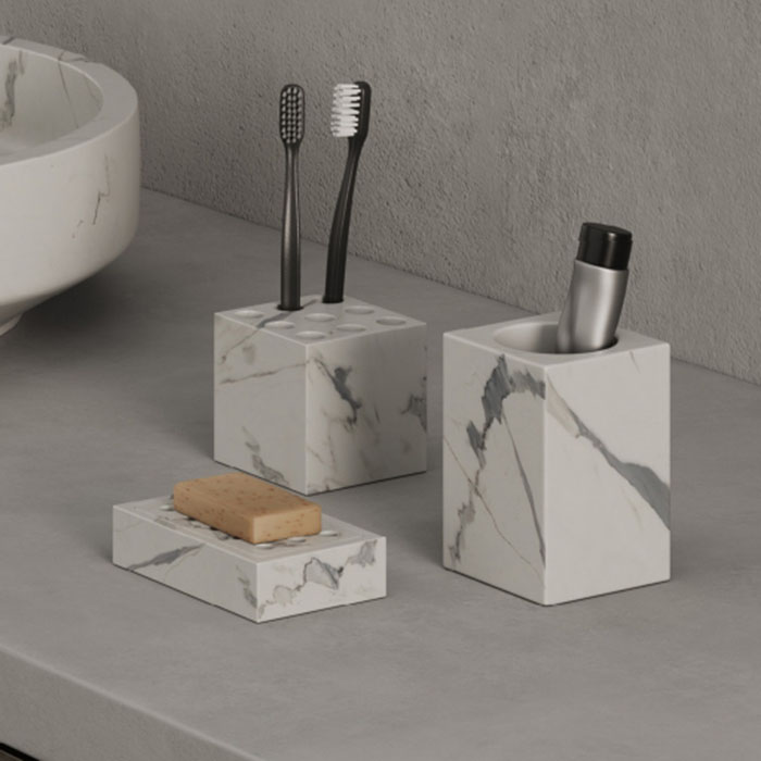 Dea Design Marble Стакан настольный, из мрамора, с отверстиями под з/щетки цвет: Statuario White