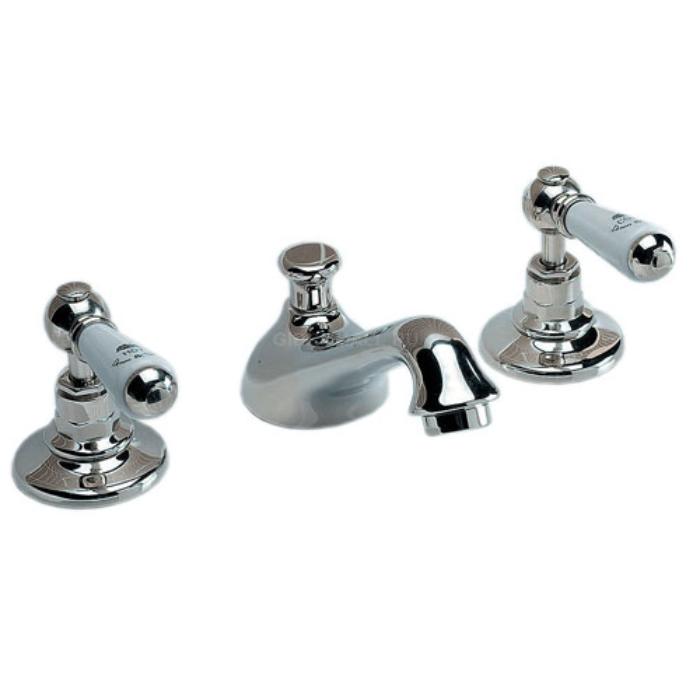 Devon&Devon Dandy Смеситель для раковины на 3 отв, с донным клапаном, c ручками белыми, цвет: хром