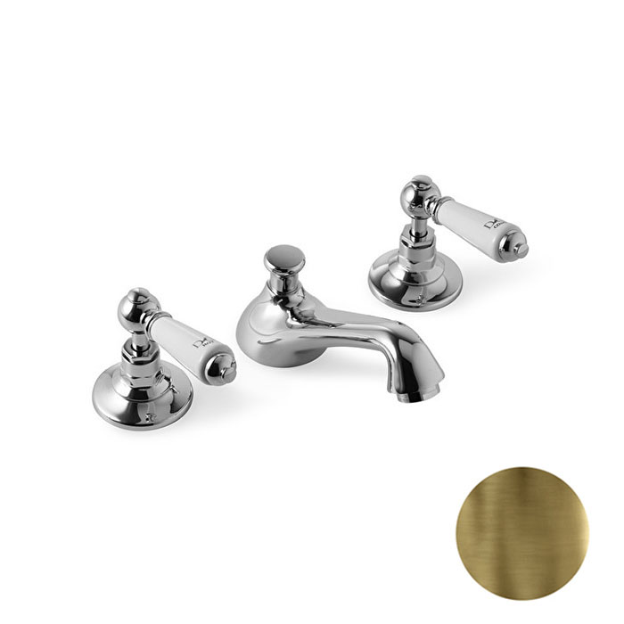Devon&Devon Dandy Смеситель для раковины на 3 отв, с донным клапаном, c ручками белыми, цвет: бронза