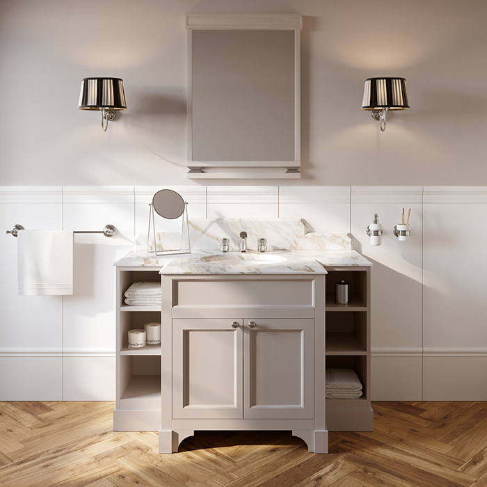 Devon&Devon Flair Тумба под раковину, со столешницей из мрамора Calacatta Borghini и раковиной White50, цвет: Off White