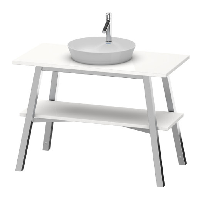 Duravit Cape Cod Консоль деревянная напольная с 1 полкой, с накладной раковиной на 1 отв, цвет: Белый глянцевый с раковиной