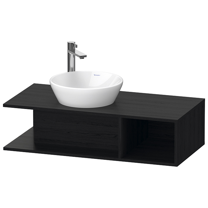 Duravit D-Neo Тумбочка подвесная компакт, раковина, 1 открытое отделение на правой стороне, цвет: Black Oak