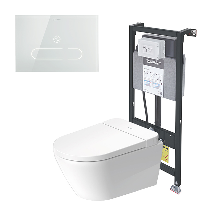 Duravit D-Neo Унитаз подвесной, безободковый, с сиденьем Sensowash, инсталляцией и клавишей, покрытие Hygieneglaze, цвет: белый