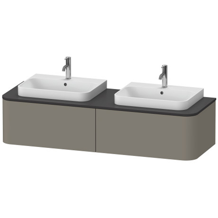Duravit Happy D.2 Plus Тумба подвесная, с 2 раковинами и 2 ящиками, цвет: stone grey satin matt