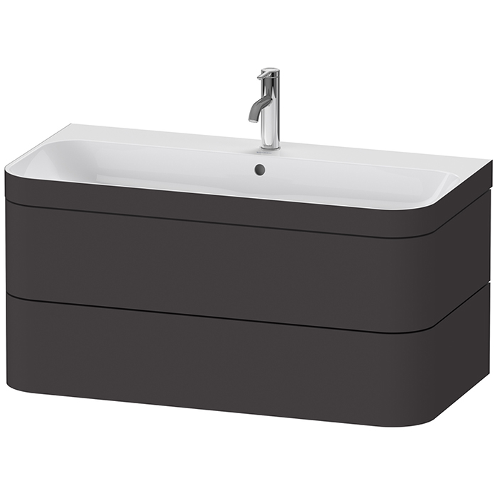 Duravit Happy D.2 Plus Комплект мебели, 2 ящ, с 1 отв для смес, в компл.с сиф и донным клап, раковина bi-color, подвесной, цвет: графит супермат
