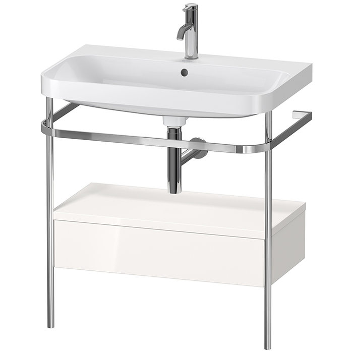 Duravit Happy D.2 Plus Консоль напольная с умывальником, с 1 отв под смесит, 1 ящик, 1 полотенцедержатель,выпуск и сифон в комплекте, цвет: белый глянцевый/хром