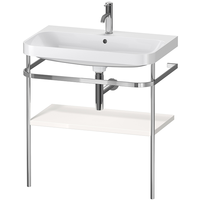 Duravit Happy D.2 Plus Консоль напольная с умывальником, с 1 отв под смесит, 1 полка, 1 полотенцедержатель, выпуск, цвет: белый глянцевый/хром