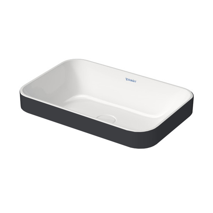 Duravit Happy D.2 Plus Раковина, без отв, без перелива, с выпуском, с керамической крышкой, WonderGliss, цвет: Anthracite matt/белый