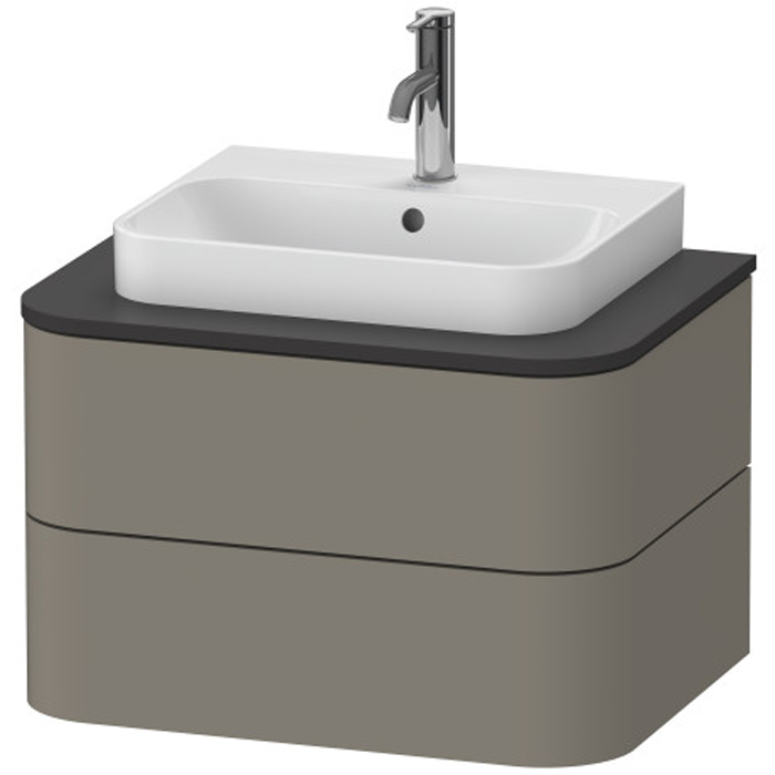 Duravit Happy D.2 Plus Тумба подвесная, с раковиной и 2 ящиками, цвет: stone grey satin matt