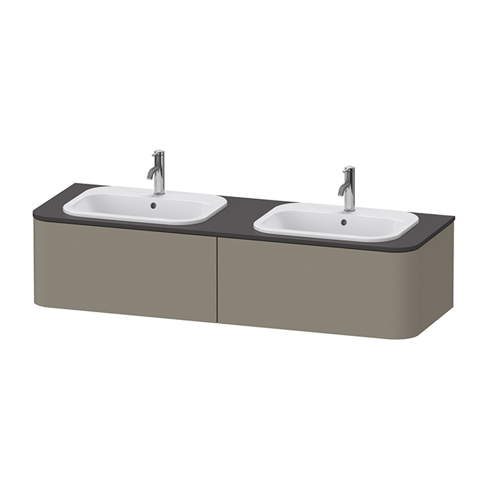 Duravit Happy D.2 Plus Тумба подвесная, с 2 раковинами и 2 ящиками, цвет: stone grey satin matt