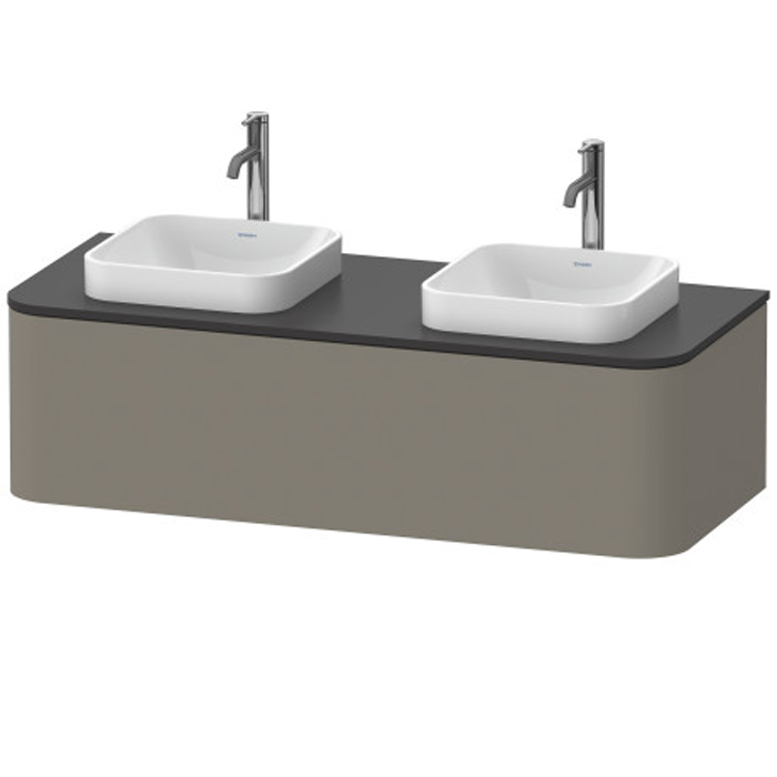 Duravit Happy D.2 Plus Тумба подвесная, с 2 раковинами и 1 ящиком, цвет: stone grey satin matt