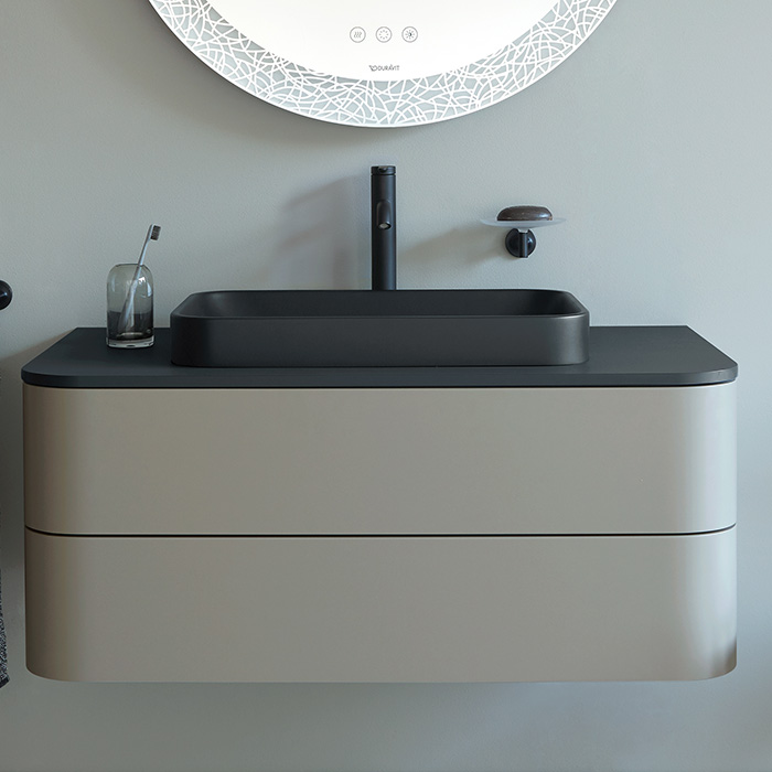 Duravit Happy D.2 Plus Тумба подвесная с раковиной, 2 ящика, цвет: stone grey satin matt/Anthracite matt