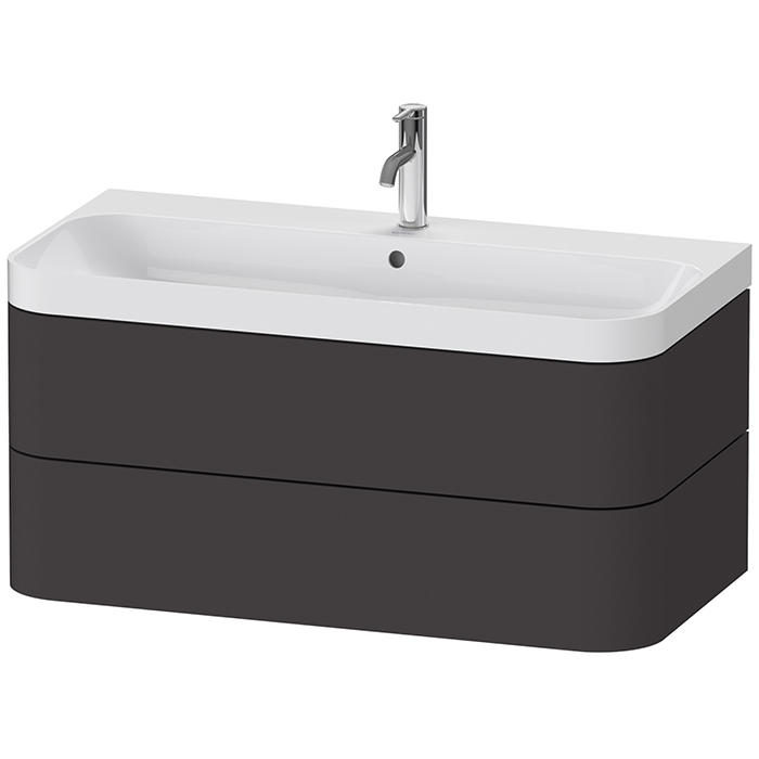 Duravit Happy D.2 Plus Тумба подвесная, c-shaped с раковиной, с 1 отв, 2 ящика, выпуск и сифон в комплекте, цвет: графит суперматовый