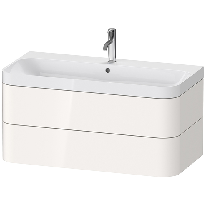 Duravit Happy D.2 Plus Тумба подвесная, c-shaped с раковиной, с 1 отв, 2 ящика, выпуск и сифон в комплекте, цвет: белый глянцевый