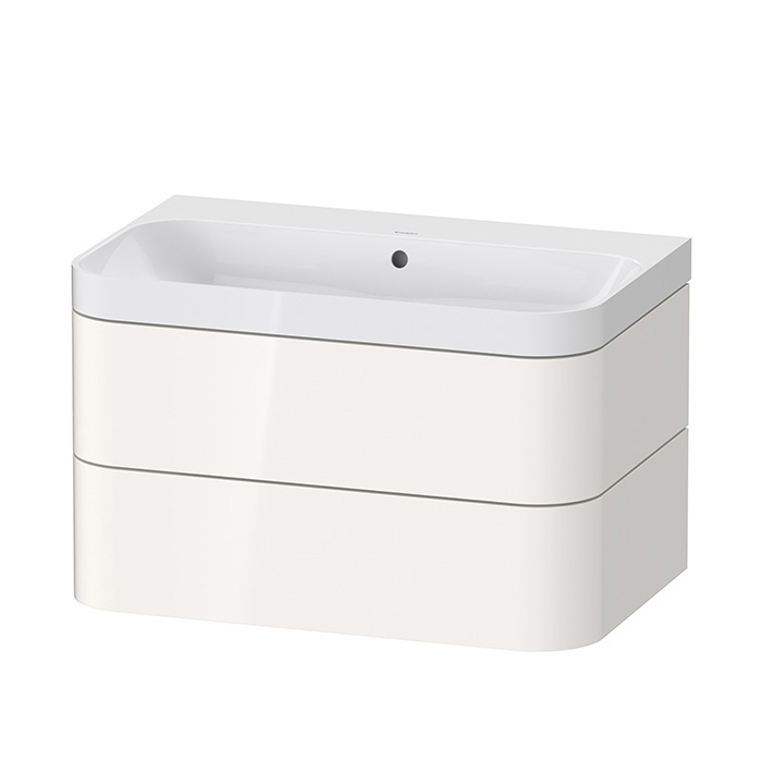 Duravit Happy D.2 Plus Тумба подвесная с раковиной, без отв, 2 ящика, выпуск и сифон в комплекте, цвет: белый глянцевый