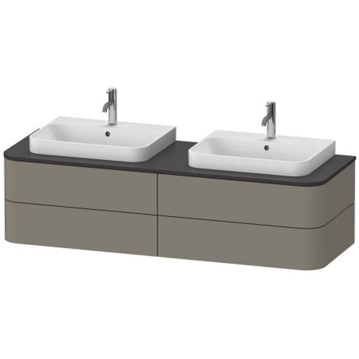 Duravit Happy D.2 Plus Тумба подвесная, с 2 раковинами и 4 ящиками, цвет: stone grey satin matt