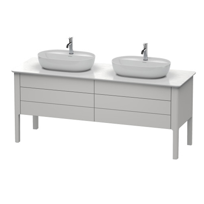 Duravit Luv База напольная, с 2 выдв. ящиками, каменной столешницей и раковинами, цвет: скандинавско белый шелковисто-матовый