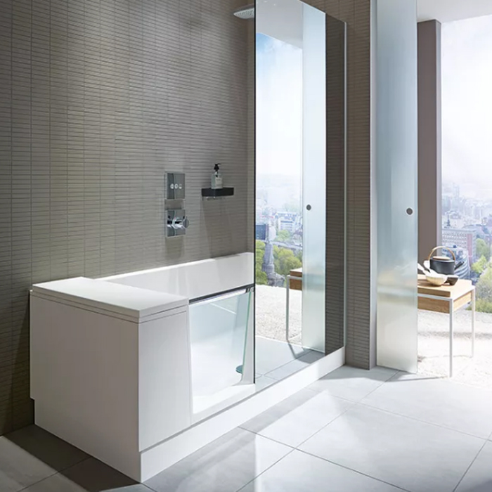 DURAVIT Shower + Bath Bathtub Ванна, прямоугольная с входной дверью и душевой шторкой ЗЕРКАЛЬНОЙ, SX - левосторонняя, цвет: белый