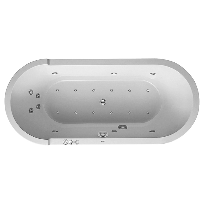 Duravit Starck Ванна, гидромассажная, встраиваемая, с двумя наклонами для спины, с ножками и сливом-переливом, цвет: белый