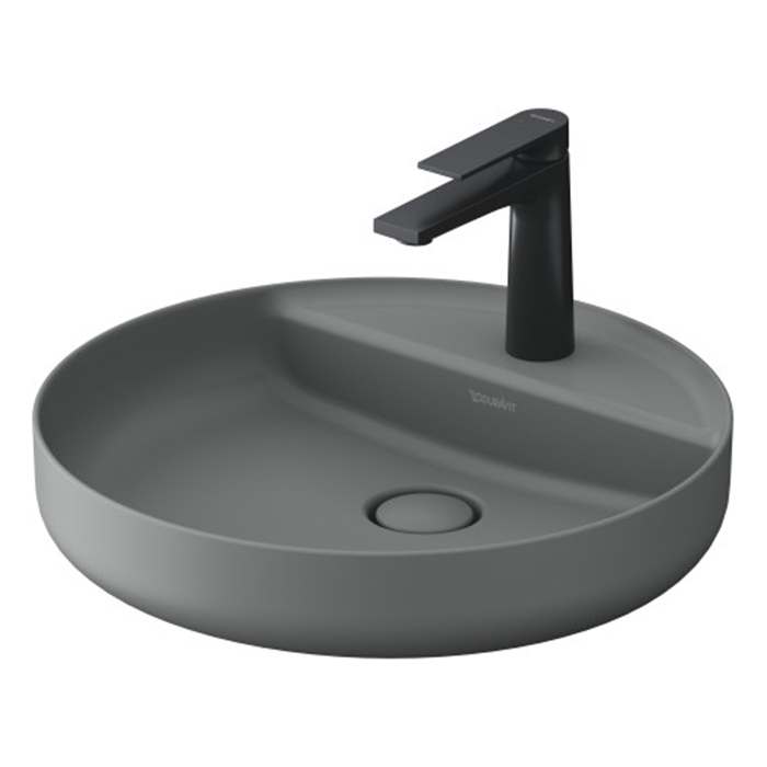 Duravit Vitrium Раковина накладная, с 1 отв, круглая, из DuroCast UltraResist, без перелива, с полкой, цвет: светло-серый матовый
